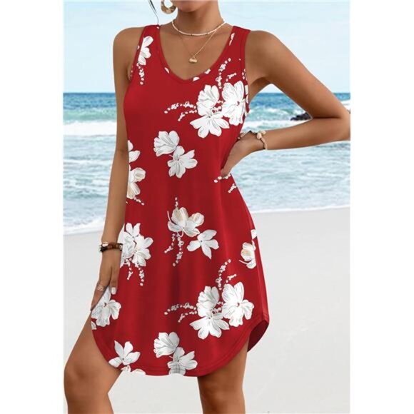Womens Summer Dresses 2025 Loose V Neck Sleeveless Dress Sundresses - Picture 2 of 7